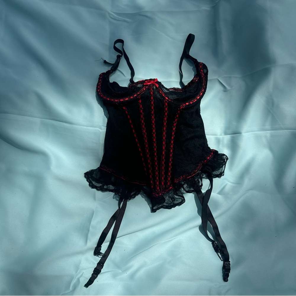 Elegant Black and Red Lace Corset